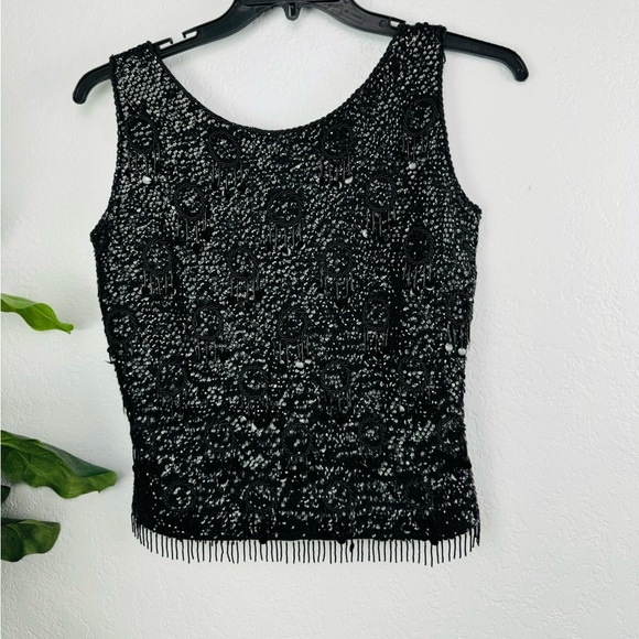 Vintage 1960s Black Sequins Top Forecast Shop Beaded and Sequined Sweater Blouse - Picture 9 of 9